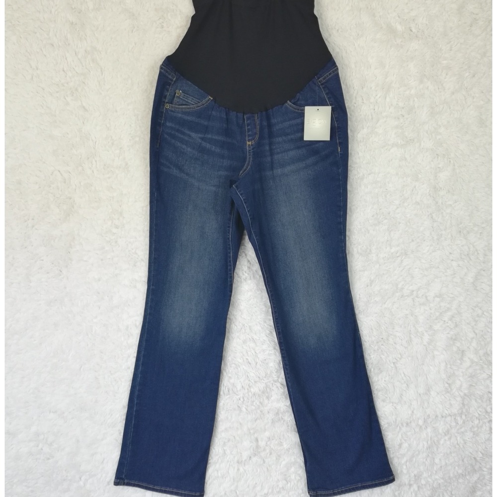 A Glow Maternity Womens Jeans Boot Cut Blue Denim Medium Wash Belly Band 12 New